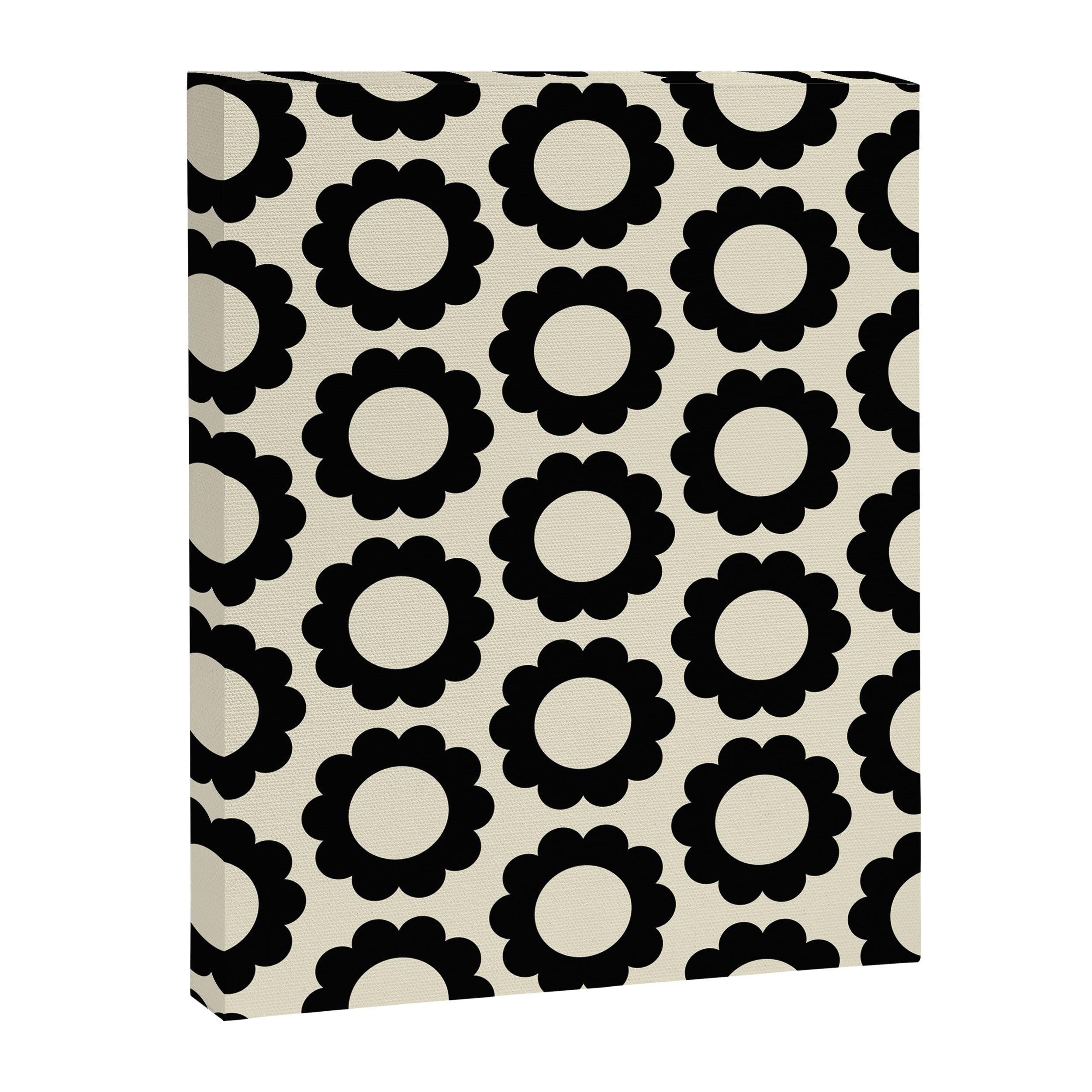 Black and Cream Happy Flowers Minimal Retro Floral Pattern Canvas Print Gallery Image 8