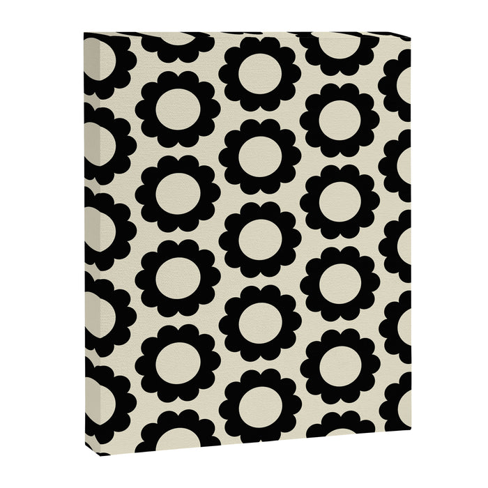 Black and Cream Happy Flowers Minimal Retro Floral Pattern Canvas Print Gallery Image 1