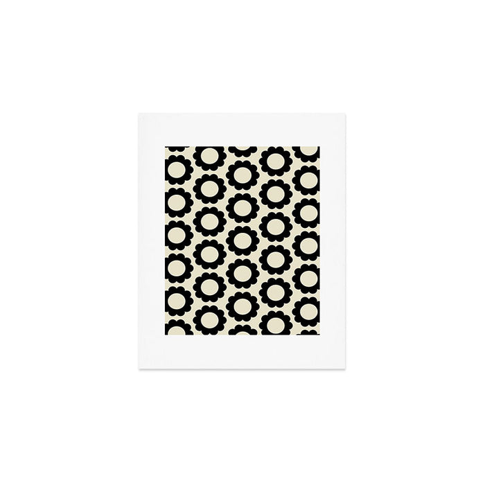 Black and Cream Happy Flowers Minimal Retro Floral Pattern Art Print Gallery Image 1