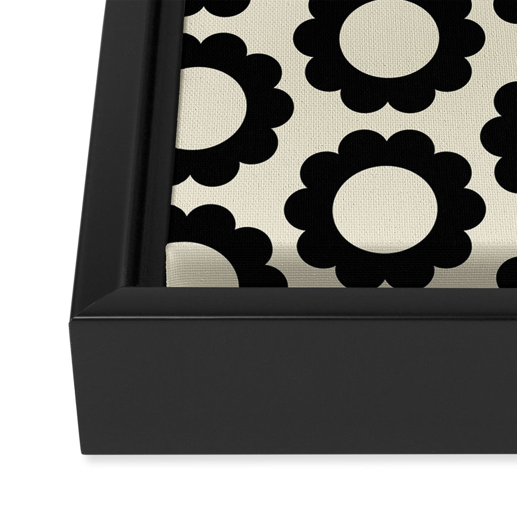 Black and Cream Happy Flowers Minimal Retro Floral Pattern Framed Canvas Print Gallery Image 3