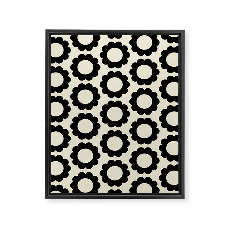 Black and Cream Happy Flowers Minimal Retro Floral Pattern Framed Canvas Print Gallery Image 8