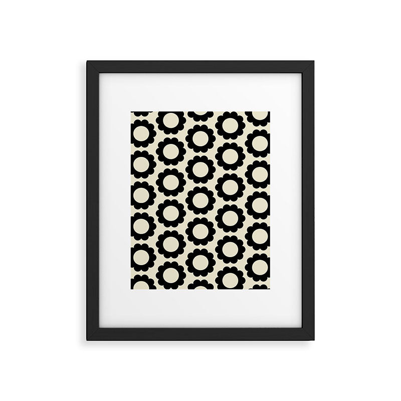 Black and Cream Happy Flowers Minimal Retro Floral Pattern Framed Art Print Gallery Image 6