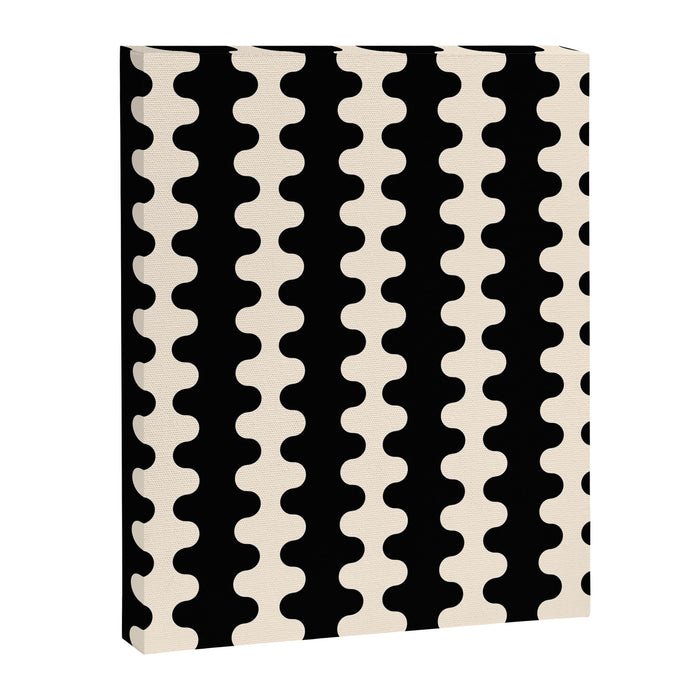 Black and Cream Ogee A-Go-Go Retro Pop Wavy Stripe Pattern Canvas Print Gallery Image 1