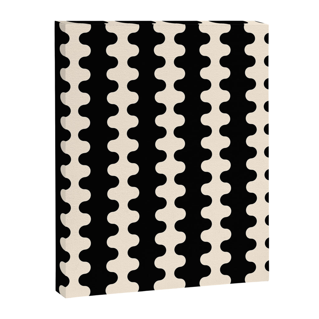 Black and Cream Ogee A-Go-Go Retro Pop Wavy Stripe Pattern Canvas Print Gallery Image 8