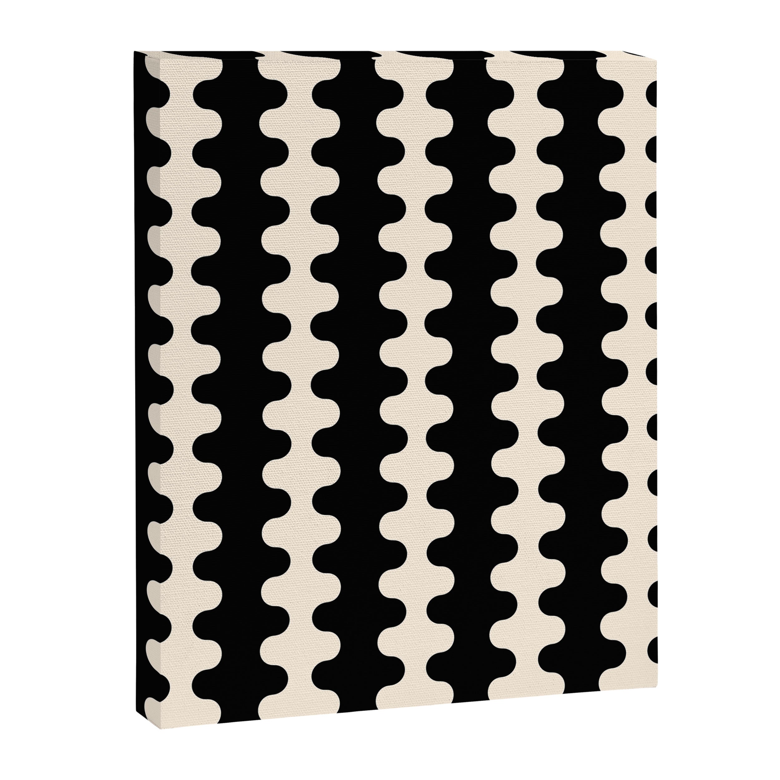 Black and Cream Ogee A-Go-Go Retro Pop Wavy Stripe Pattern Canvas Print Gallery Image 8