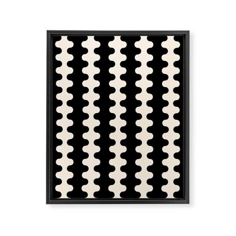 Black and Cream Ogee A-Go-Go Retro Pop Wavy Stripe Pattern Framed Canvas Print Gallery Image 8