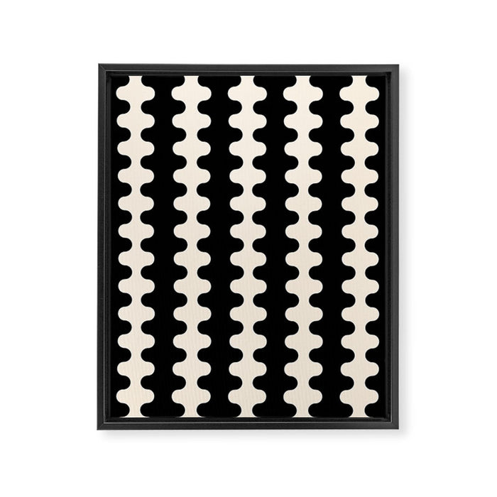 Black and Cream Ogee A-Go-Go Retro Pop Wavy Stripe Pattern Framed Canvas Print Gallery Image 1