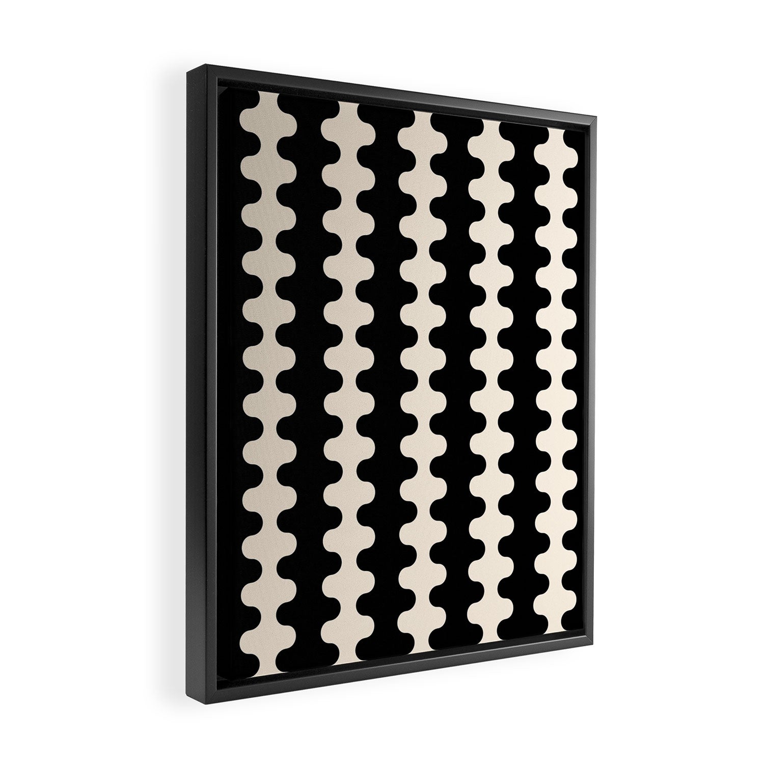 Black and Cream Ogee A-Go-Go Retro Pop Wavy Stripe Pattern Framed Canvas Print Gallery Image 2