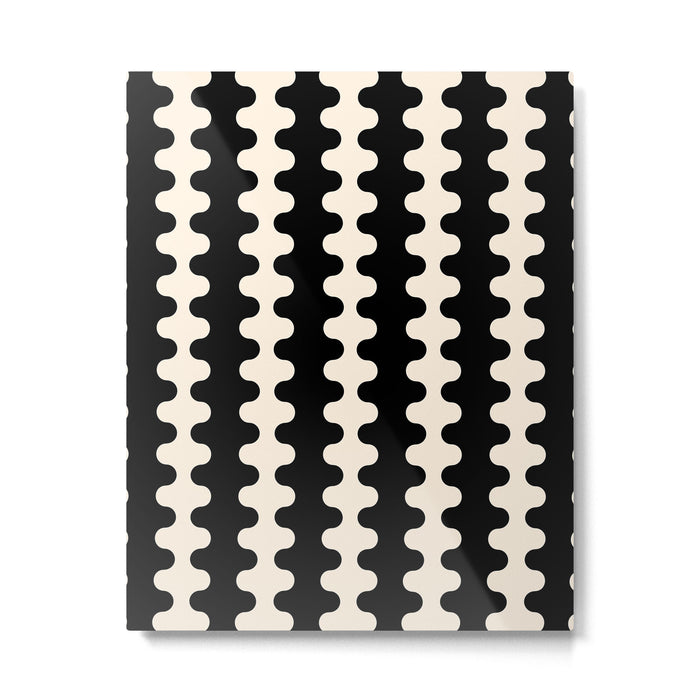 Black and Cream Ogee A-Go-Go Retro Pop Wavy Stripe Pattern Metal Print Gallery Image 1