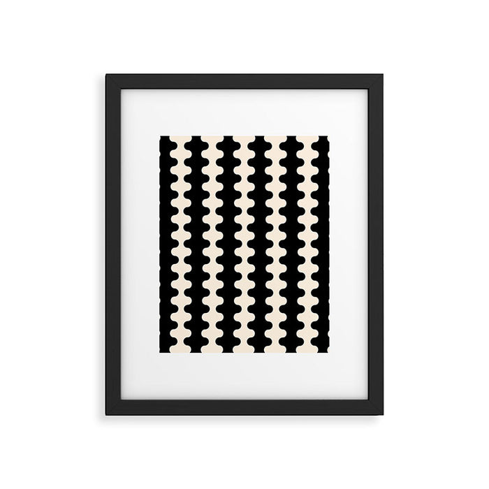 Black and Cream Ogee A-Go-Go Retro Pop Wavy Stripe Pattern Framed Art Print Gallery Image 1