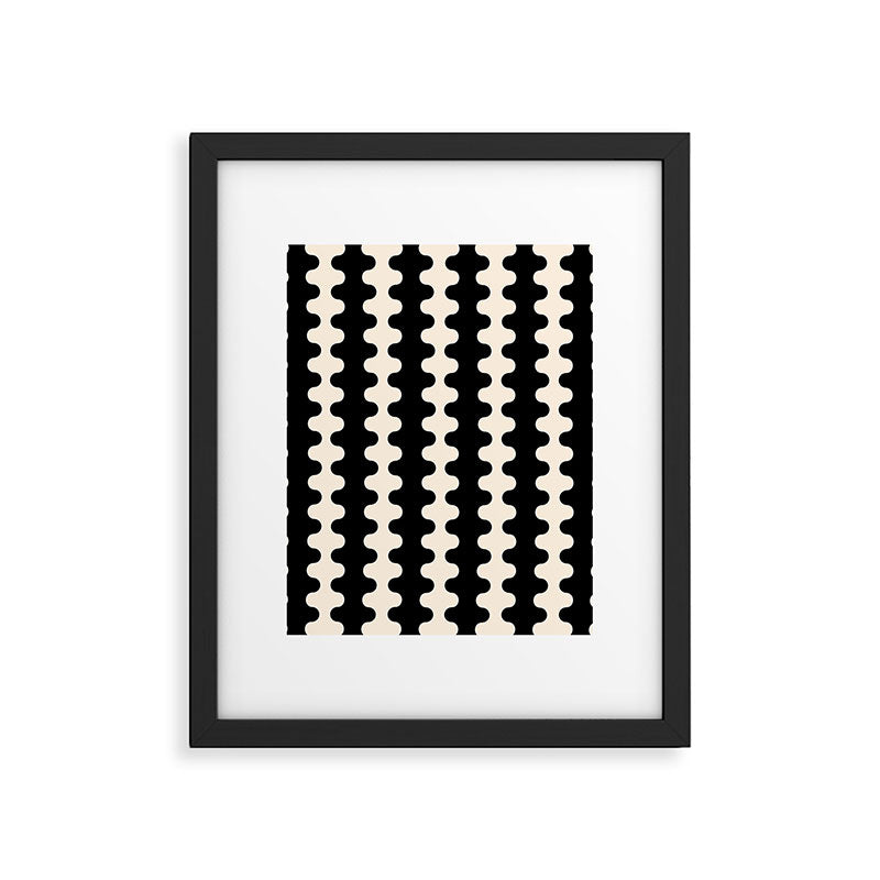 Black and Cream Ogee A-Go-Go Retro Pop Wavy Stripe Pattern Framed Art Print Gallery Image 6