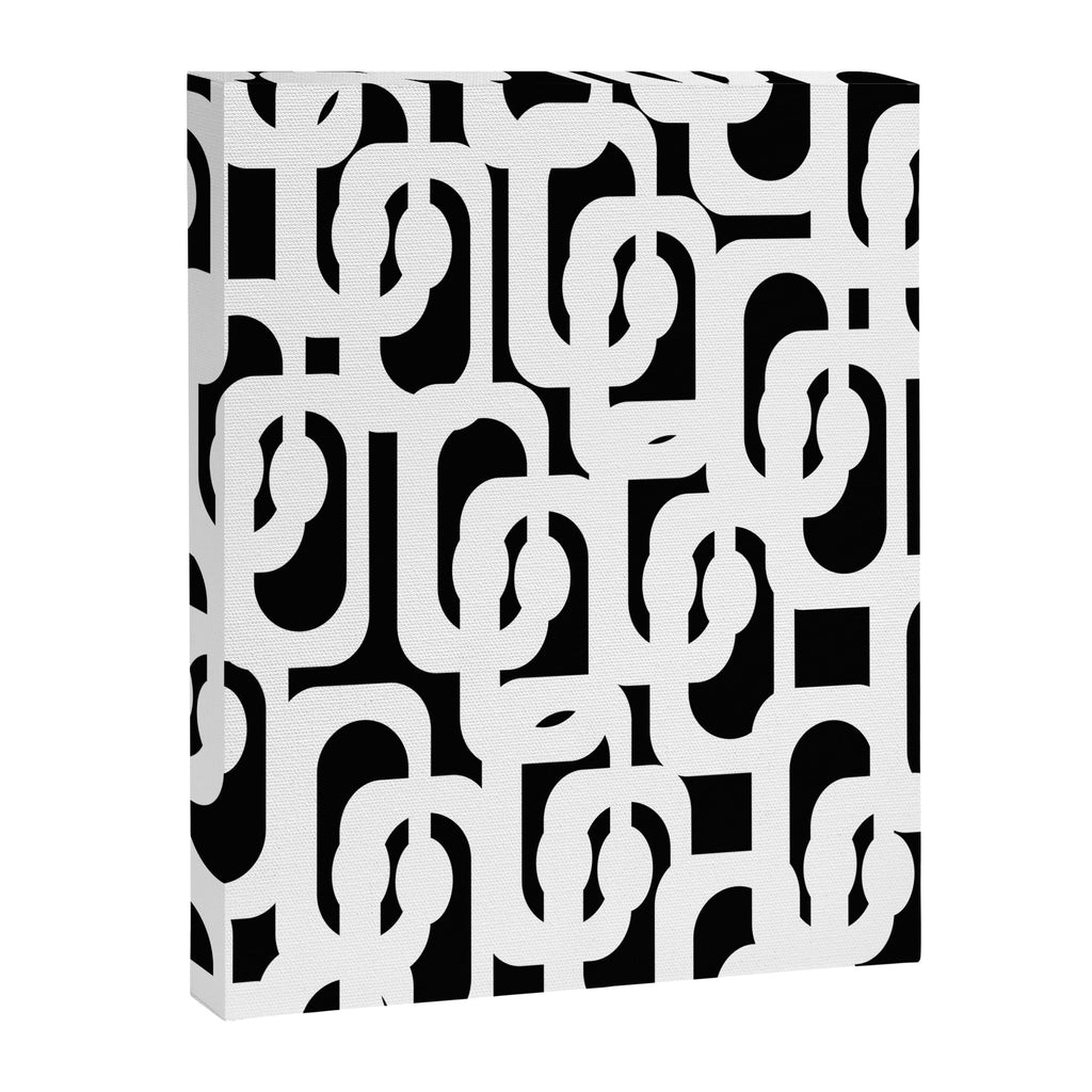 Black and White Mid-Century Modern Loop Pattern Canvas Print Gallery Image 8