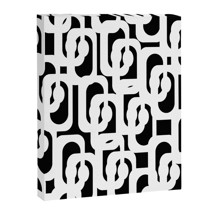 Black and White Mid-Century Modern Loop Pattern Canvas Print Gallery Image 1