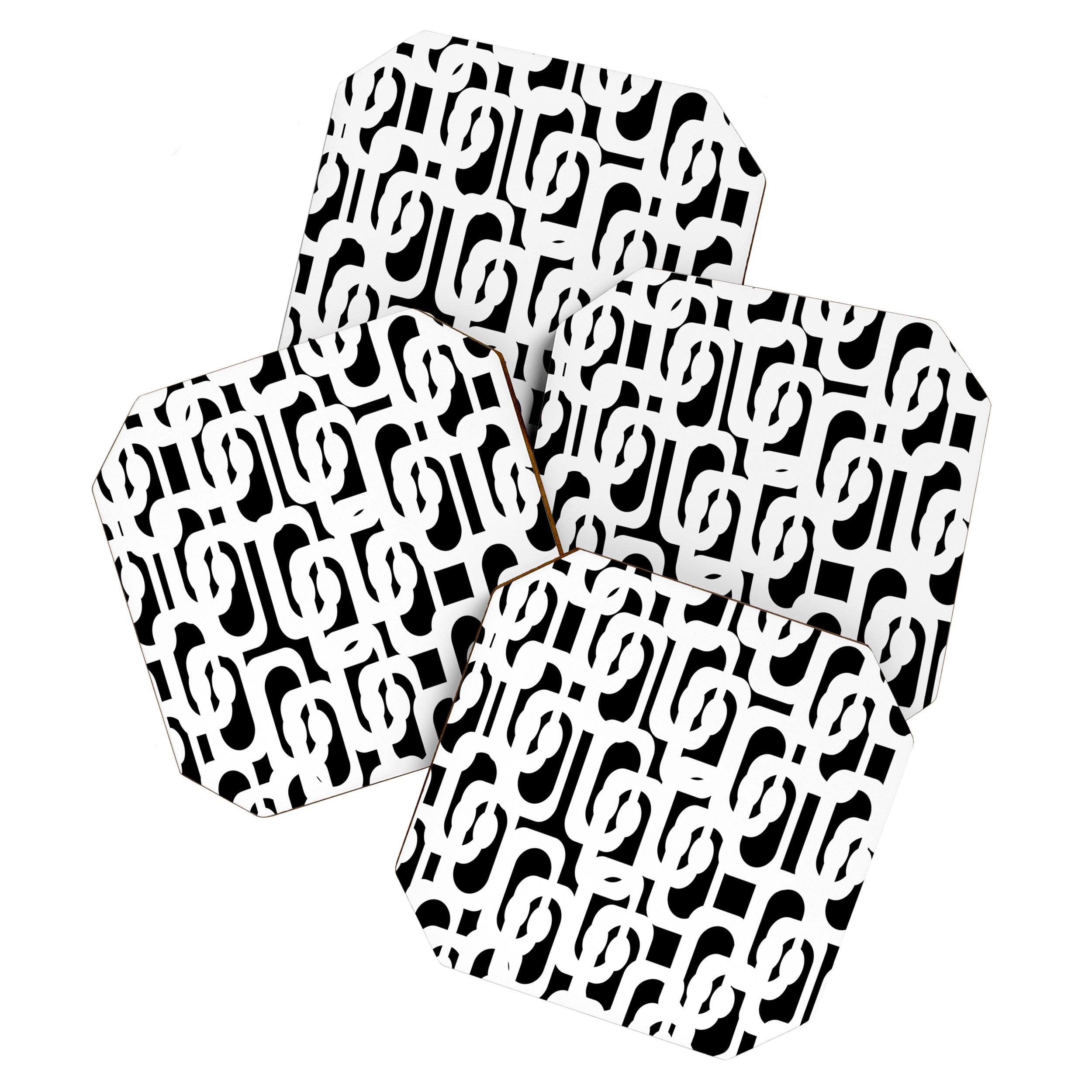 Black and White Mid-Century Modern Loop Pattern Coaster Gallery Image 1
