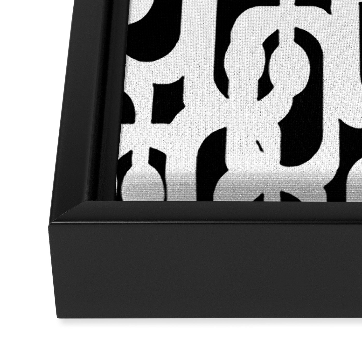 Black and White Mid-Century Modern Loop Pattern Framed Canvas Print Gallery Image 3