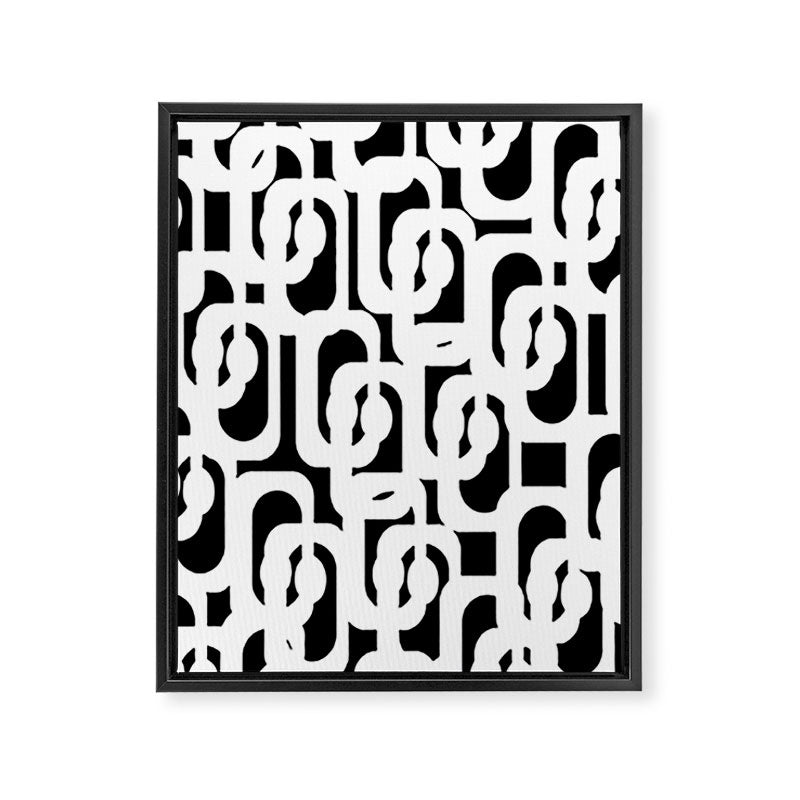Black and White Mid-Century Modern Loop Pattern Framed Canvas Print Gallery Image 8