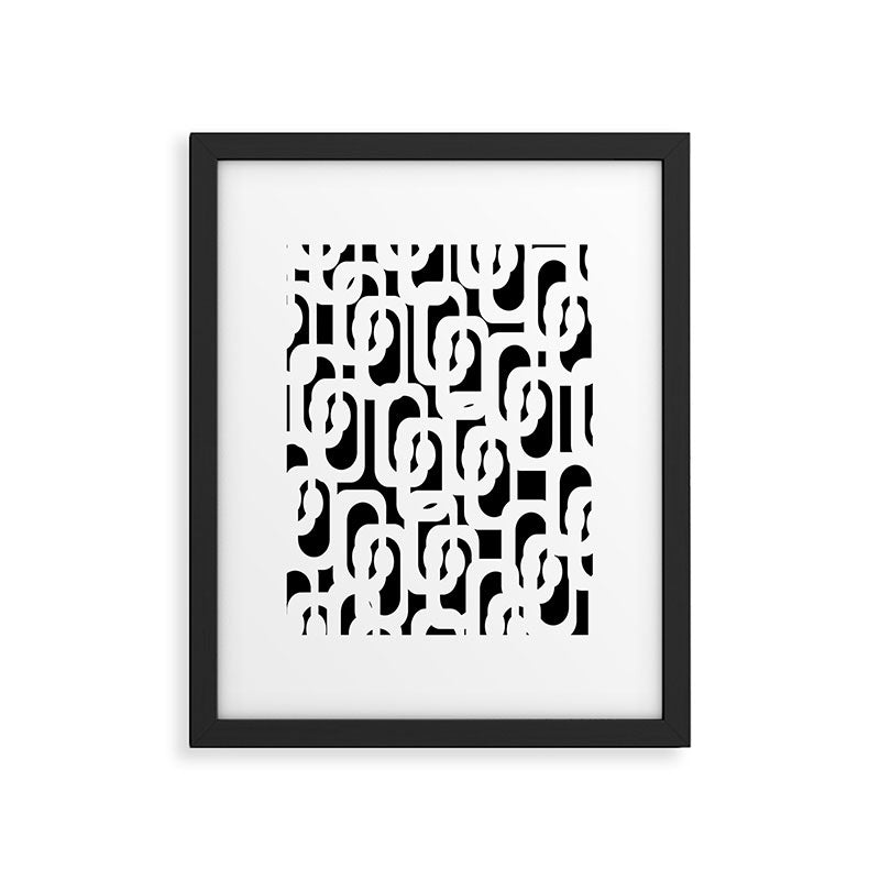Black and White Mid-Century Modern Loop Pattern Framed Art Print Gallery Image 6