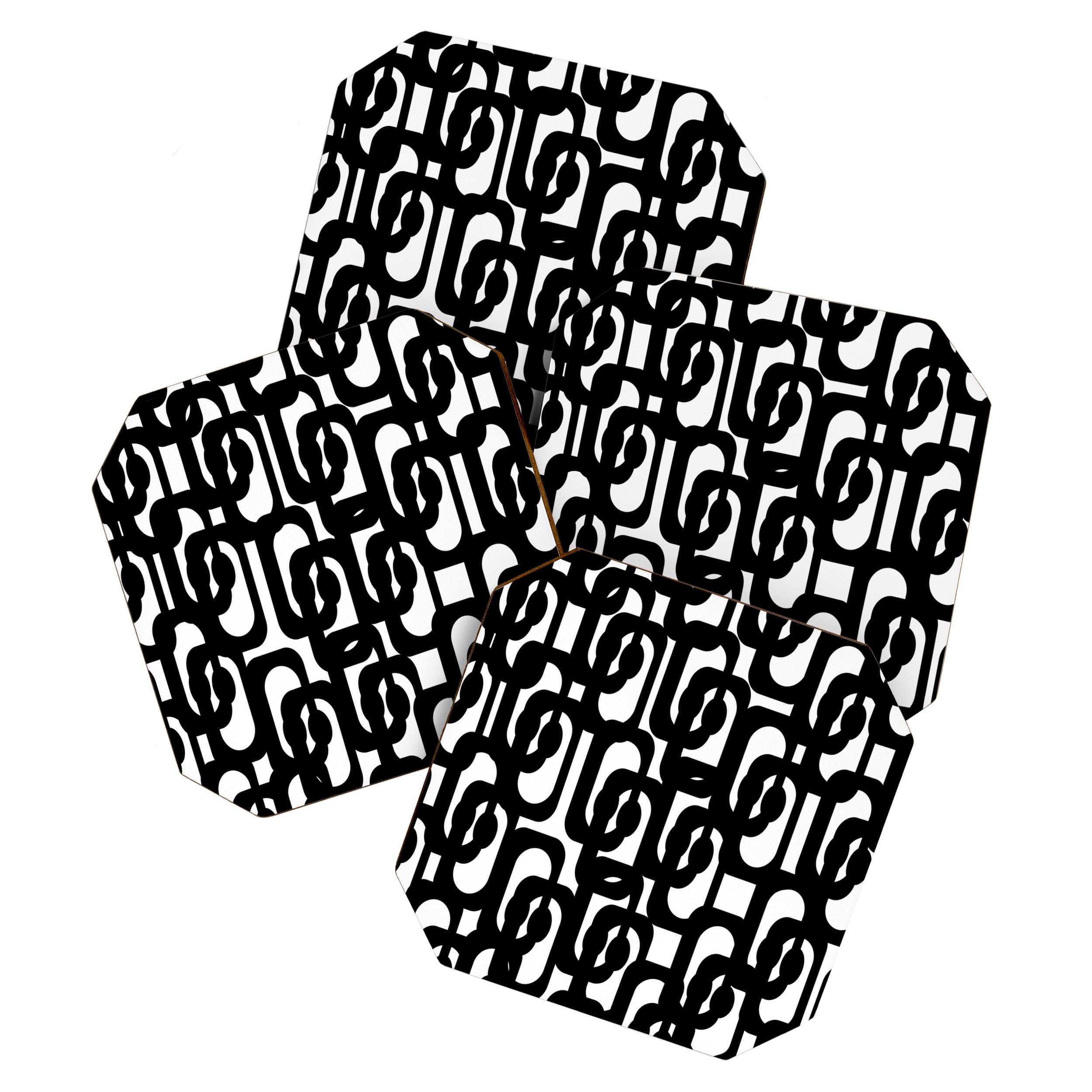 Black and White Mid-century Modern Loop Pattern Coaster Gallery Image 1