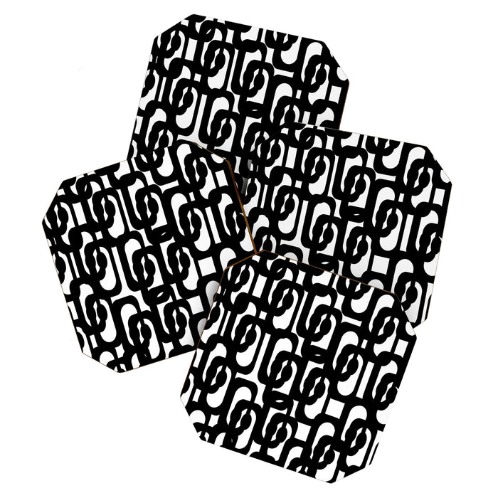 Black and White Mid-century Modern Loop Pattern Coaster Gallery Image 1