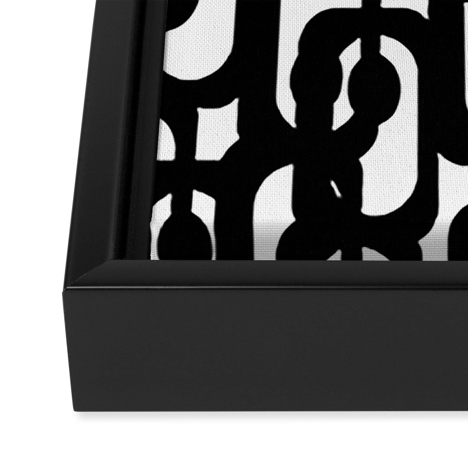 Black and White Mid-century Modern Loop Pattern Framed Canvas Print Gallery Image 3