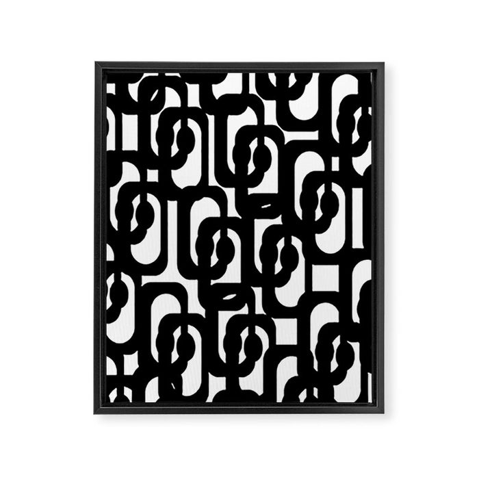 Black and White Mid-century Modern Loop Pattern Framed Canvas Print Gallery Image 1