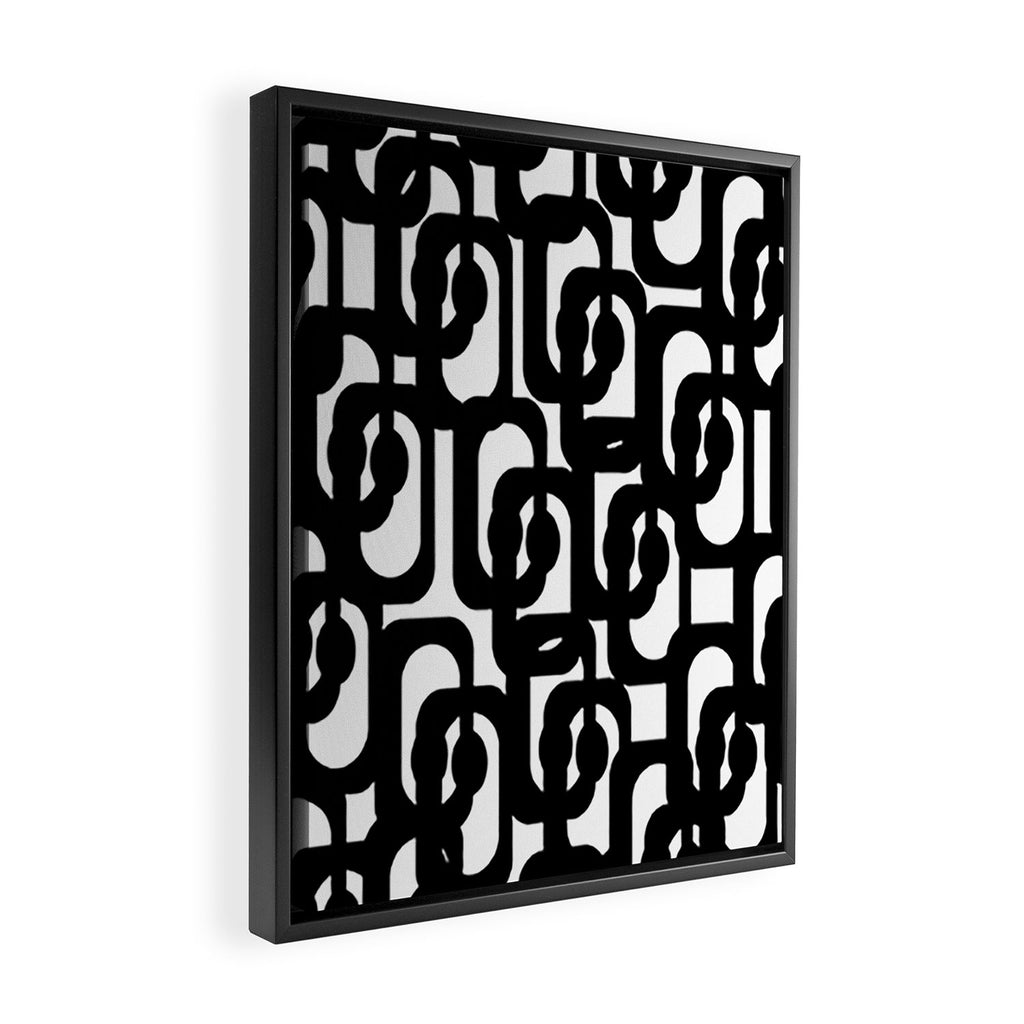 Black and White Mid-century Modern Loop Pattern Framed Canvas Print Gallery Image 2