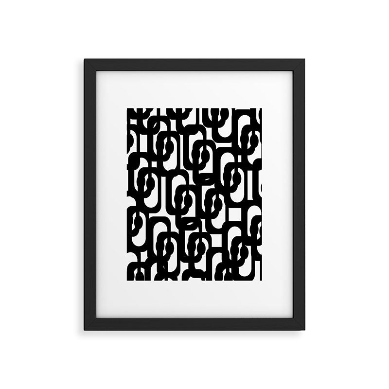 Black and White Mid-century Modern Loop Pattern Framed Art Print Gallery Image 6