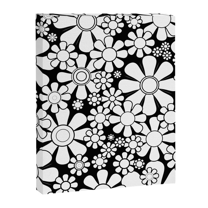 Black and White Retro Garden 60s 70s Flower Pattern Canvas Print Gallery Image 1