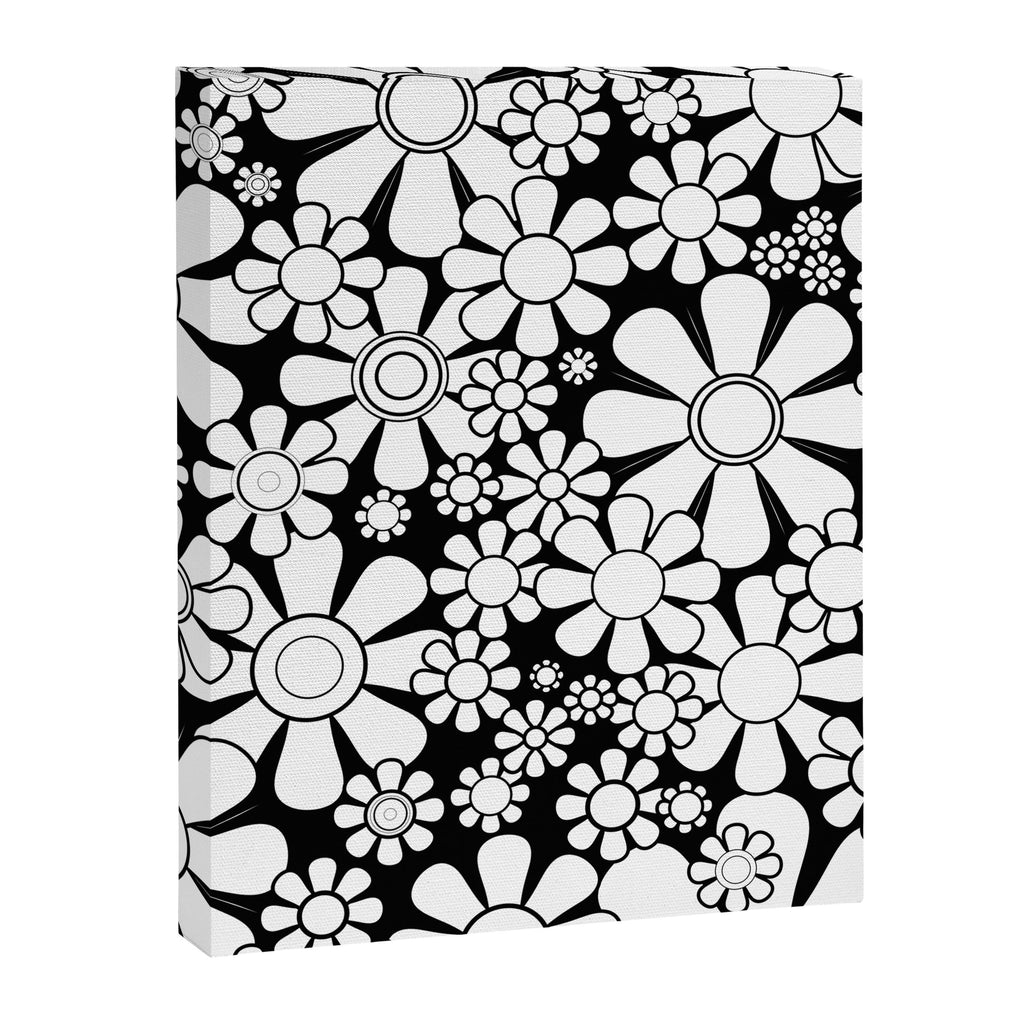 Black and White Retro Garden 60s 70s Flower Pattern Canvas Print Gallery Image 8