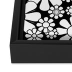Black and White Retro Garden 60s 70s Flower Pattern Framed Canvas Print Gallery Image 3