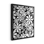 Black and White Retro Garden 60s 70s Flower Pattern Framed Canvas Print Gallery Image 2