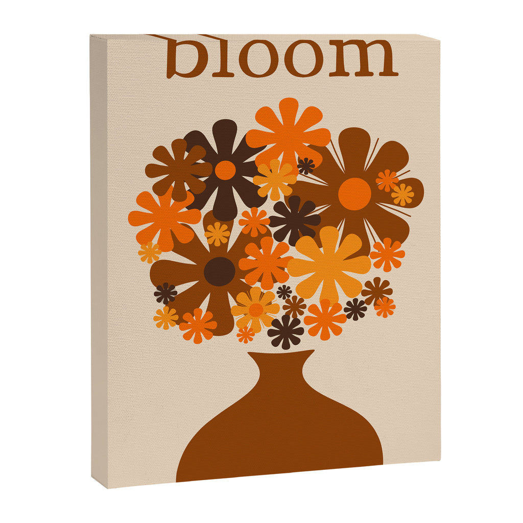 Bloom Retro 70s Brown and Orange Flowers in Vase Canvas Print Gallery Image 6