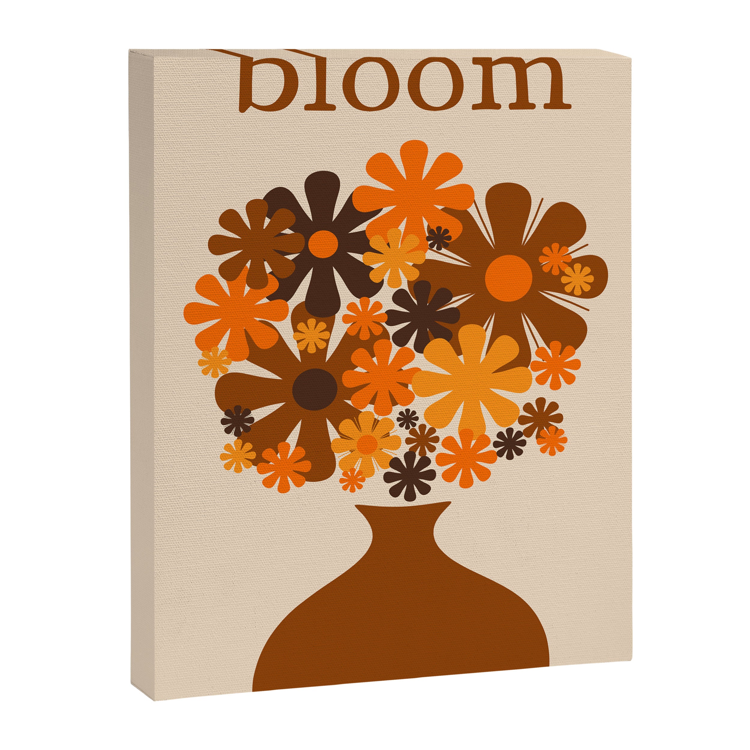 Bloom Retro 70s Brown and Orange Flowers in Vase Canvas Print Gallery Image 6