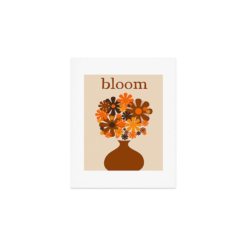 Bloom Retro 70s Brown and Orange Flowers in Vase Art Print Gallery Image 1