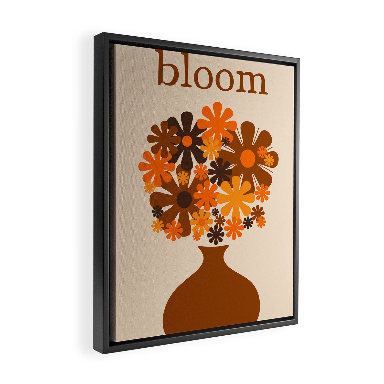 Bloom Retro 70s Brown and Orange Flowers in Vase Framed Canvas Print Gallery Image 2