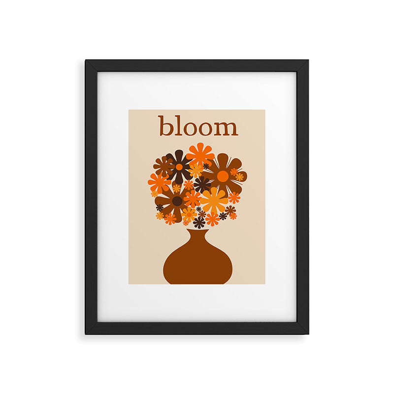 Bloom Retro 70s Brown and Orange Flowers in Vase Framed Art Print Gallery Image 5
