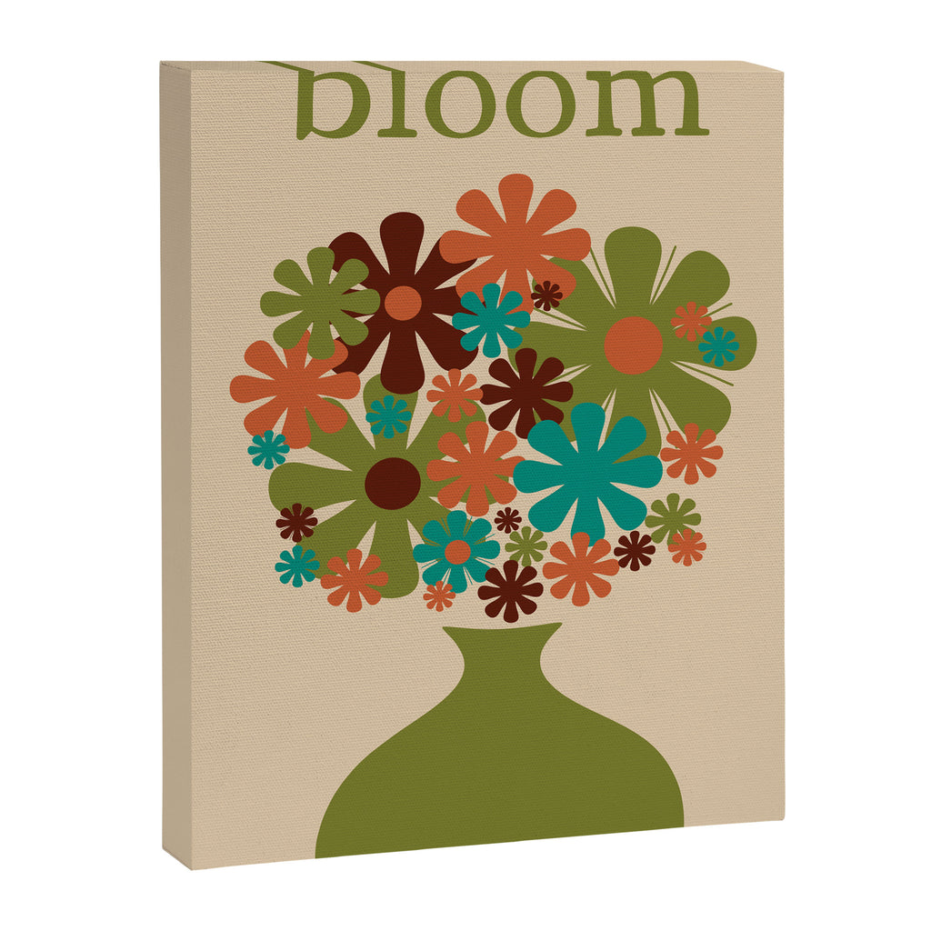 Bloom Retro Flowers in Vase 70s Avocado Green Canvas Print Gallery Image 6