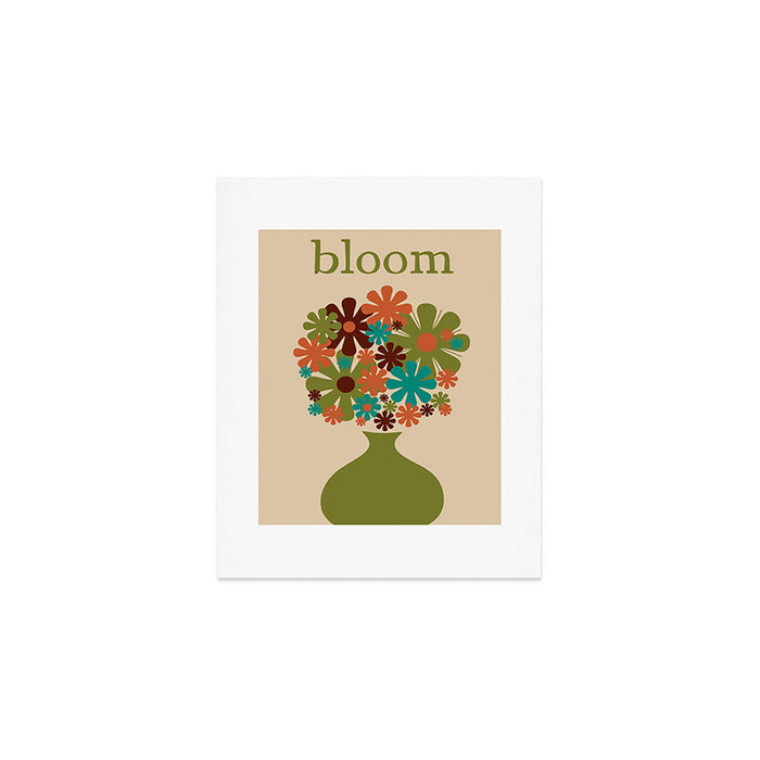 Bloom Retro Flowers in Vase 70s Avocado Green Art Print Gallery Image 1