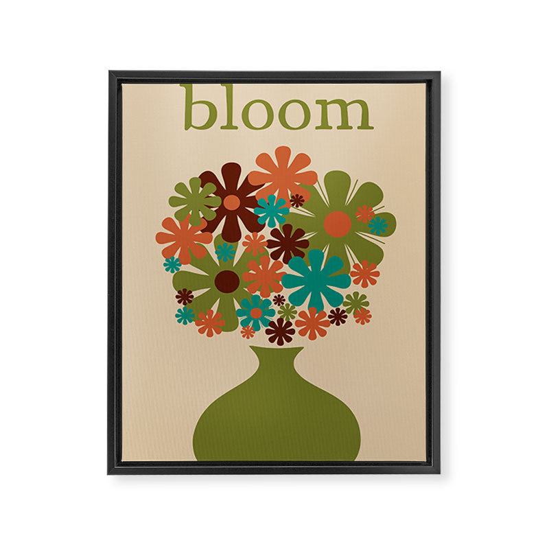 Bloom Retro Flowers in Vase 70s Avocado Green Framed Canvas Print Gallery Image 6
