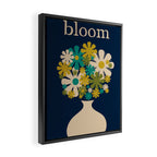 Bloom Retro Flowers in Vase on Blue Framed Canvas Print Gallery Image 2