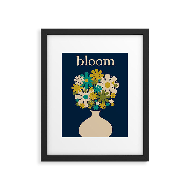 Bloom Retro Flowers in Vase on Blue Framed Art Print Gallery Image 5