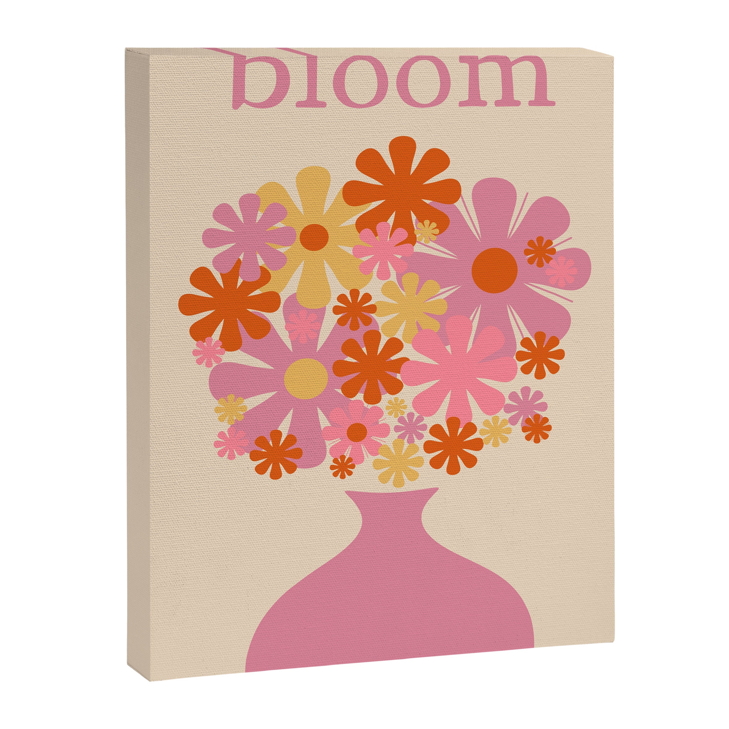 Bloom Retro Flowers in Vase Pink Orange Yellow Canvas Print Gallery Image 6