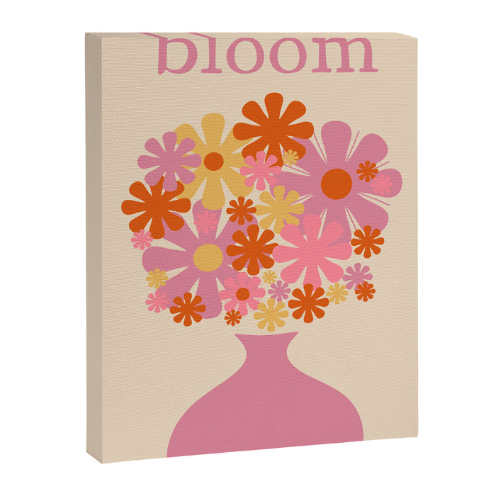 Bloom Retro Flowers in Vase Pink Orange Yellow Canvas Print Gallery Image 1