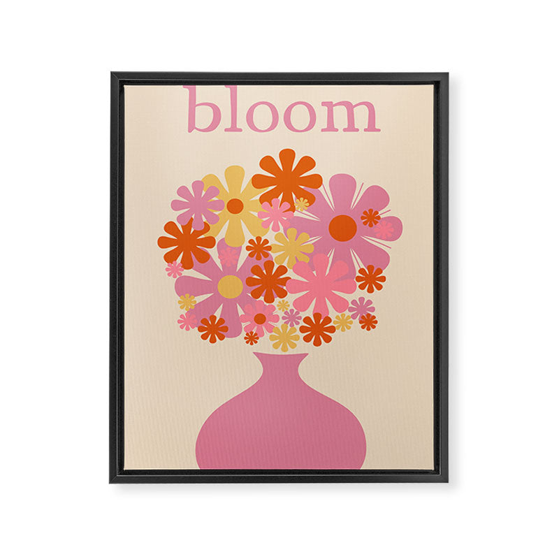 Bloom Retro Flowers in Vase Pink Orange Yellow Framed Canvas Print Gallery Image 6