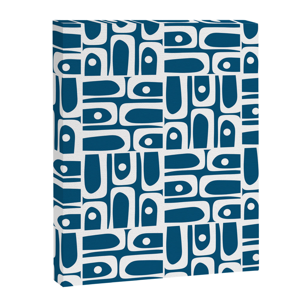 Blue and White Mid Century Modern Piquet Abstract Multi Geometric Pattern Canvas Print Gallery Image 8