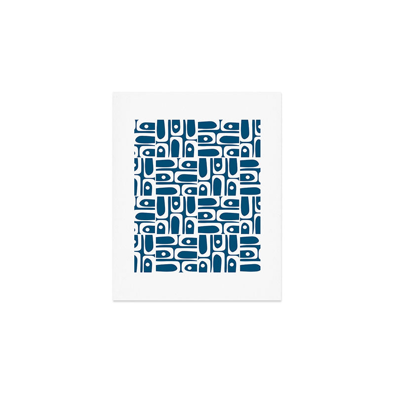 Blue and White Mid Century Modern Piquet Abstract Multi Geometric Pattern Art Print Gallery Image 1