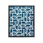 Blue and White Mid Century Modern Piquet Abstract Multi Geometric Pattern Framed Canvas Print Gallery Image 8
