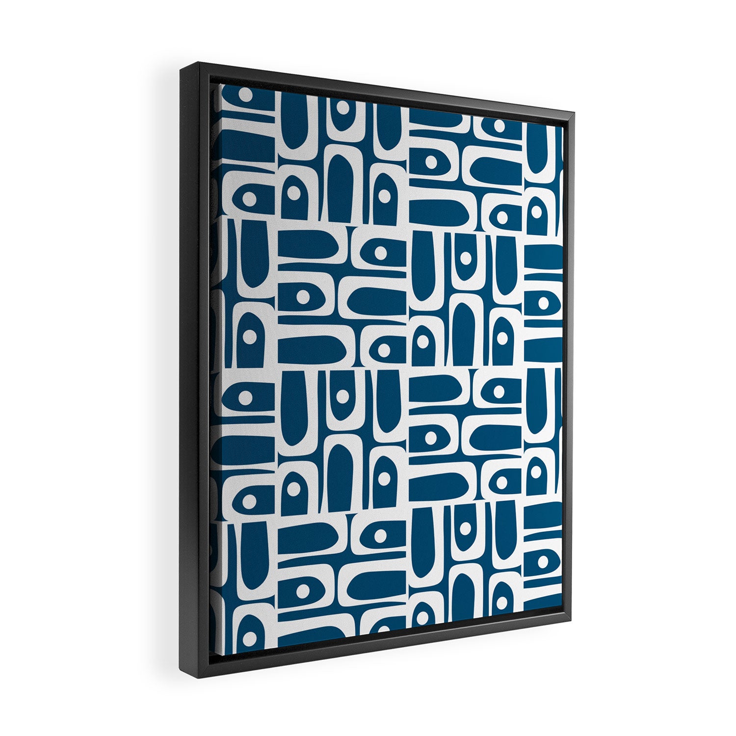 Blue and White Mid Century Modern Piquet Abstract Multi Geometric Pattern Framed Canvas Print Gallery Image 2