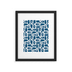 Blue and White Mid Century Modern Piquet Abstract Multi Geometric Pattern Framed Art Print Gallery Image 6