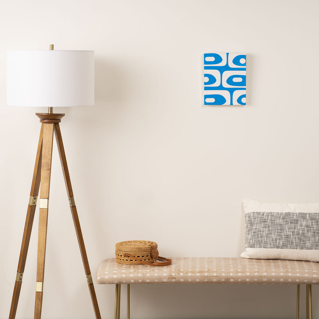 Blue and White Mid Century Modern Piquet Minimalist Abstract Pattern Canvas Print Gallery Image 2